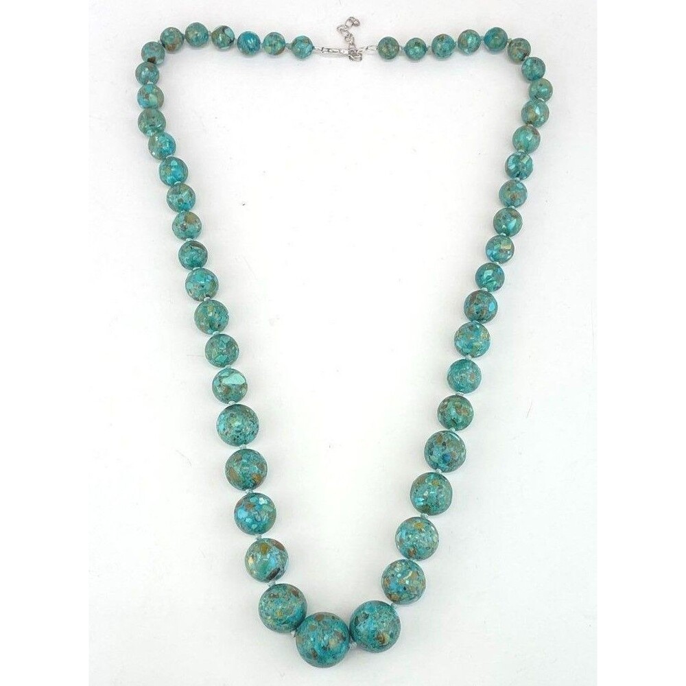 Turquoise Beaded Ail Aluma 925 Sterling Silver Necklace Hand Knotted 31"